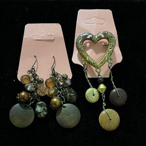 Chic Heart Dangle Earrings with Gold and Brown Accents